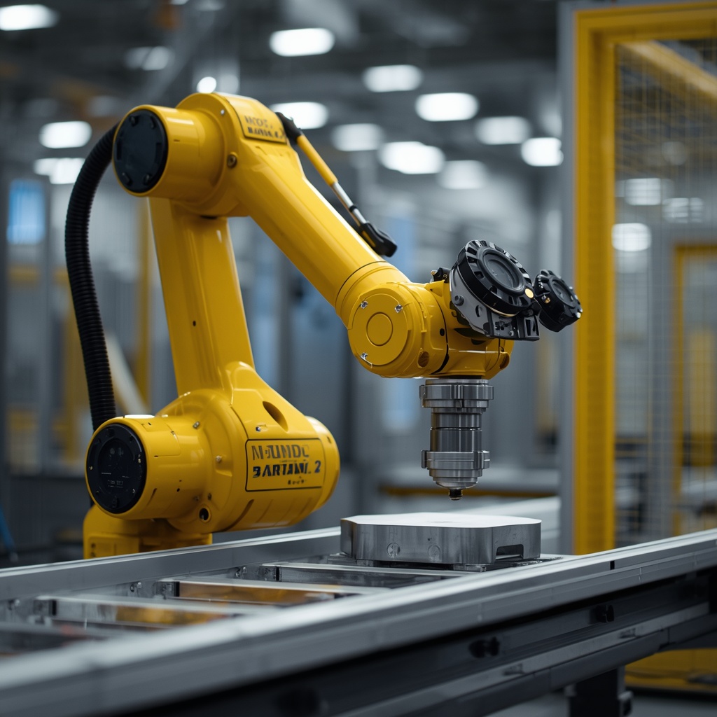 Nano Banana2 industrial robotic arm performing precision assembly on a factory production line